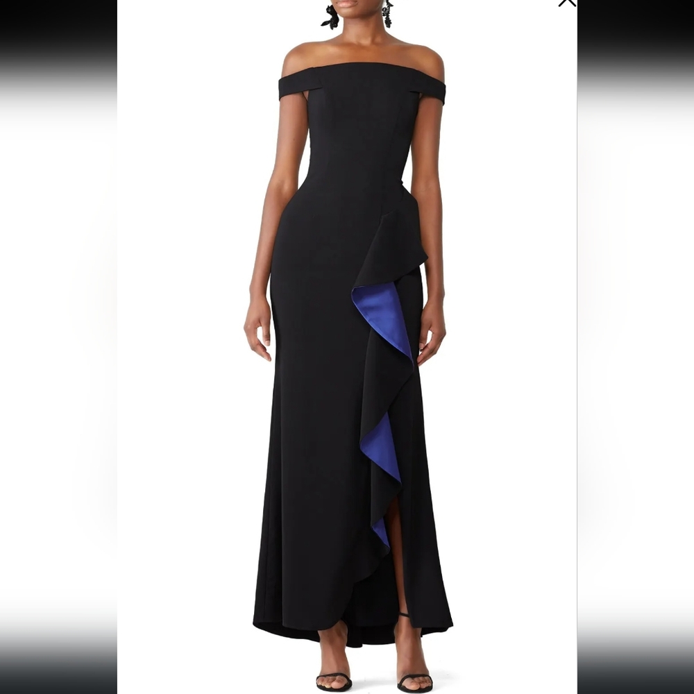 Slate & Willow Cobalt Contrast Ruffle Gown